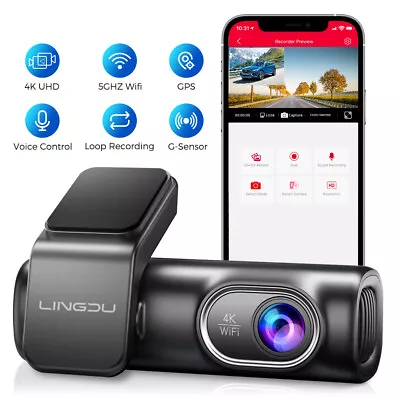 LINGDU Smart Dash Cam Front Rear 4K UHD WIFI GPS Dash Camera For Cars 64GB Card • $88.99