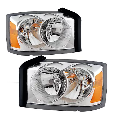 Left+Right For 2005 2006 2007 Dodge Dakota Headlights Chrome Amber Headlamps • $89.99