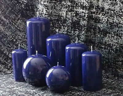 BLUE GLOSS DECORATIVE CANDLE - BALL Or PILLAR Home Decoration Gift Decor • £3.50