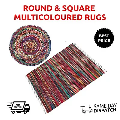 Chindi Rag Rug 100% Cotton Multi Coloured Recycled Handmade Handloom Floor Mats • £9.55