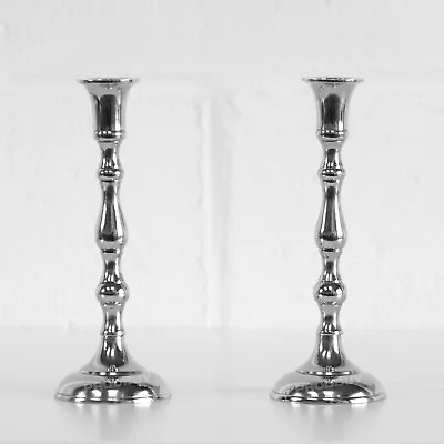 £13.99 • Buy Set Of 2 Silver Metal 20cm Tapered Candle Stick Holders Candlesticks Home Decor