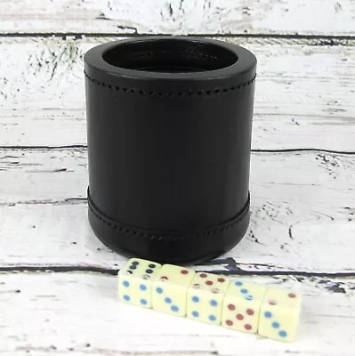 Vintage Leather Stitched Ribbed Dice Shaker Cup With Sealed Celluloid Dice • $99.95