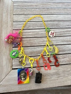 Vintage New 80’s Plastic Bell Charm Necklace 1980 Retro Party Neon Soccer Troll • $45