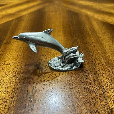 1990 Masterworks Fine Pewter Dolphin Jumping Out Of Water Figurine 4” X 2” H • $8