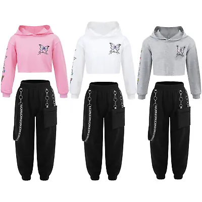 Kid Girls Hip Hop Dance Clothes Jazz Streetwear Hoodie Tank Top Jogger Pants Set • $41.66
