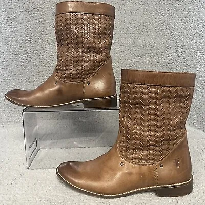 Frye Shirley Women Size 8.5B 77906 Brown Leather Woven Huarache Mid Western Boot • $56.87