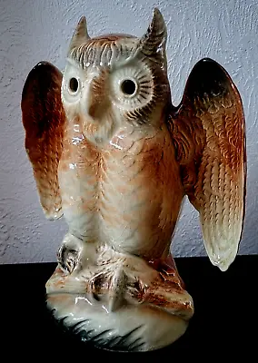 Vintage 1950s Howard Kron Ceramic Horned Owl W/Glowing Eyes Tv Lamp Night Light • $140