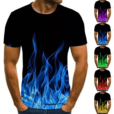 Flame Printed Crew Neck TShirt Hot Sale Men's Casual Tees In 3D Design (M 2XL) • £14.27