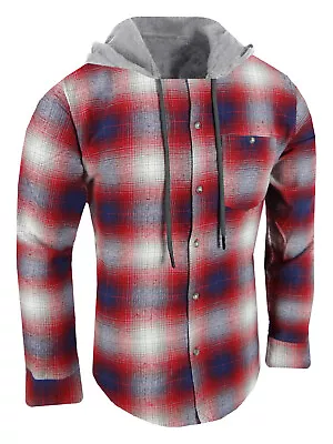 Plaid Flannel Shirt Hoodie Mens Lightweight Button Up Pocket No Lining Slim Fit • $10.95