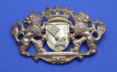 Vintage Signed Miriam Haskell Gilt Coat Arms Crest Lions Brooch  Estate Jewelry • $55