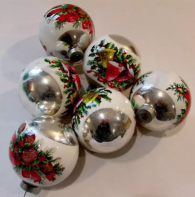 6 Vintage Corning Glass Christmas Ornament Wrapped Poinsettia Bell Pinecone • $25