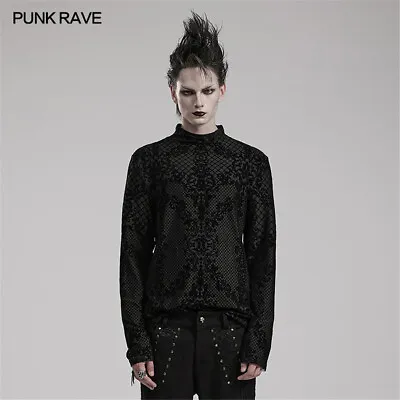 Punk Rave Men Black Rock Casual Slim Tops Gothic Printed Long Sleeve T Shirt • $31.99
