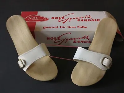 Fuss-Gymnastik Sandal Wood Beach Shoes 34 White 70er True Vintage Wooden Sandals • $217.31