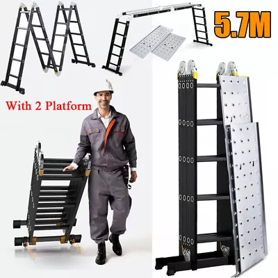 5.7M 14 In 1 Multi-Purpose Aluminium Folding Combination Ladder With 2 Platform • £139.99