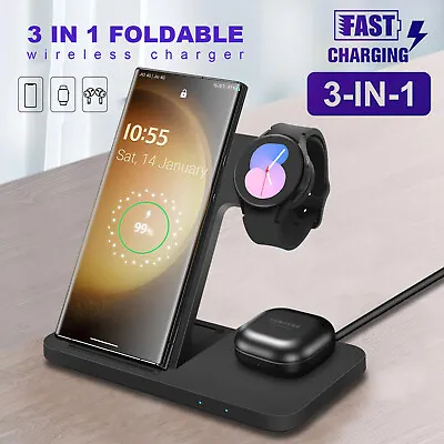 3in1 Wireless Charging Station For Samsung Galaxy Watch 6/5 Pro S24 Ultra ZFlip5 • £17.98