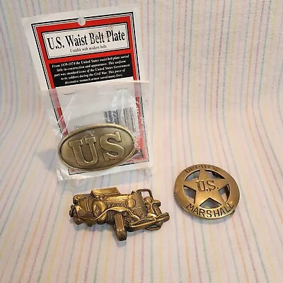 Vintage Lot Solid Brass Belt Buckles U.S Deputy Marshall Rolls Royce Baron 1979 • $75