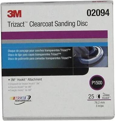 3M 76mm / 3  Trizact Clearcoat Sanding Disc P1500 02094 Hookit Attachment Box 25 • $40