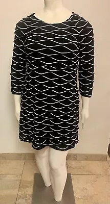 ECI New York 3/4 Sleeve Black & White Fit & Flare Textured Knit Dress Size 14 • $23.99