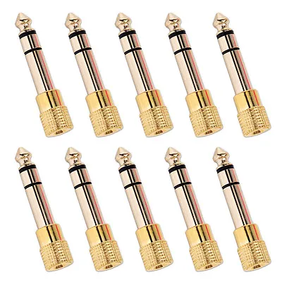 Adapter Gold Plug Audio Jack TRS 1/4  6.35mm Male To RCA 1/8  3.5mm Female 10pcs • £7.56