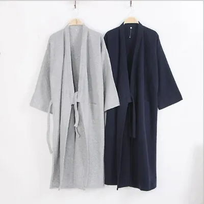 Traditional Men's Japanese Kimono Yukata Long Bathrobe Pajamas Belted Home Robe • £21.13