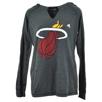 NBA Adidas Miami Heat Long Sleeve Hoodie Womens Ladies Tshirt Dark Gray  • $18.36