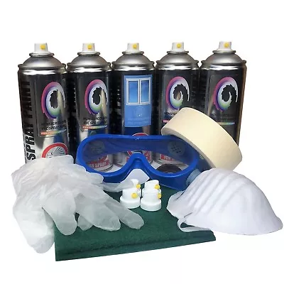 PVC Paint Spray Paint Windows Doors Facia Drain Pipe Plastic 5 Can Pack • £65.99