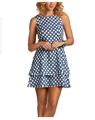 $34.98 • Buy Island Company Women's Dress Mermaid Navy Dots Linen Sleeveless Tiered Sz L
