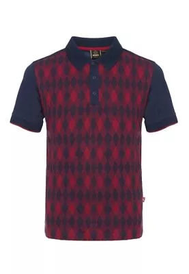 Merc Clothing Sycamore-Jacquard Diamond Panel Knit Polo ShirtSALE • £40