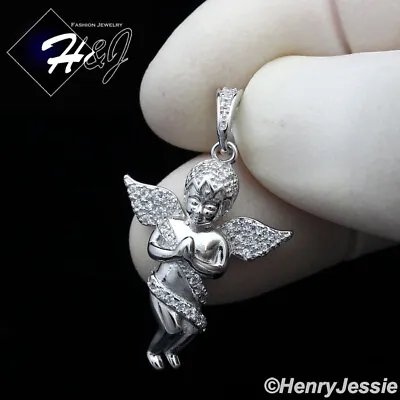 Men Women Solid 925 Sterling Silver Icy Bling Cz Angel Wing Silver Pendant*sp349 • $24.99