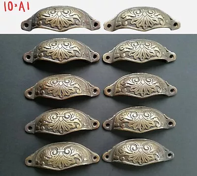 10 Apothecary Drawer Cup Bin Pull Handles 3-1/2 C. Antique Vict. Style Brass #A1 • $70.95