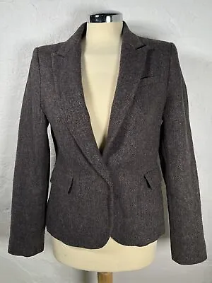 ZARA Basic Women's LambsWool Brown Tweed Elbow Patch Blazer Jacket Medium 36” • £19.99