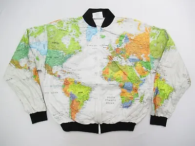 Vintage Wearin The World Map Jacket Mens Size XL Tyvec Kurt Cobain Nirvana 80's • $200