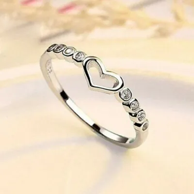 $1.81 • Buy Romantic Heart 925 Silver Filled Ring Women Cubic Zircon Wedding Jewelry Sz 6-10