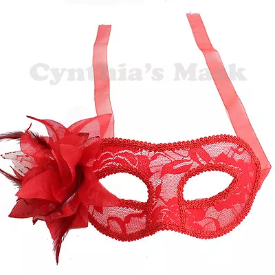 Red Floral Lace Venetian Masquerade Mask Party Prom Mardi Gras Halloween Costume • $3.49