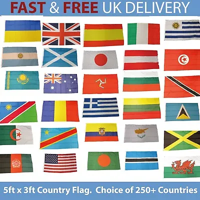 £7.99 • Buy 5ft X 3ft World Country Flag 250+ Countries Huge Choice FREE UK Delivery!