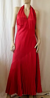 Elements Amanda Wakeley Red Halterneck Pleated Long Dress Marilyn UK16 VGC • £25