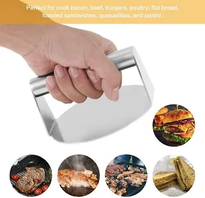 £14.71 • Buy Stainless Steel Round Flat Bottom Grill Bacon Smashed Burger Panini Press