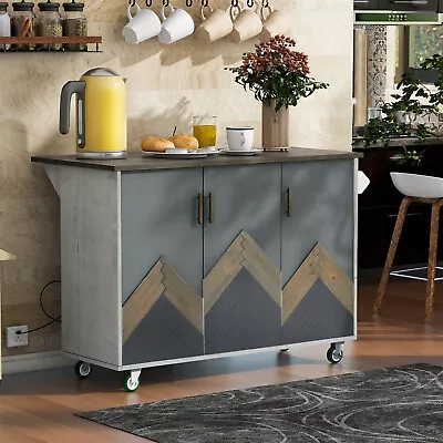 Retro Rolling Kitchen Island Cart Trolley Cabinet With Drop Leaf &Storage Rack • $332.99