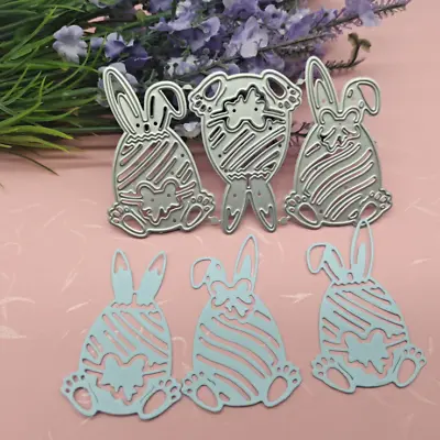 3 Rabbit Easter Eggs Metal Cutting Dies Scrapbooking Embossing Stencils Craft • £3.69