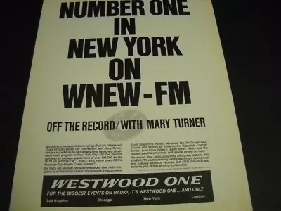 WNEW-FM Is #1 In New York With Off The Record/Mary Turner 1985 Promo Poster Ad  • $9.95