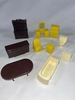 Marx Vintage Dollhouse Furniture Miniature Plastic Dining Bedroom Bathroom 10 Pc • $13.99