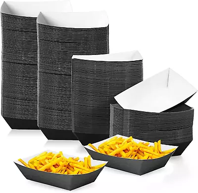 300 Pcs Paper Food Boats Nacho Trays Disposable Black Boats Paperboard Fast Food • $46.48