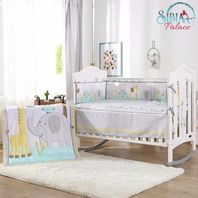 $101.59 • Buy Baby Boy 7 Piece Grey Elephant Owl Giraffe Cotton Nursery Bedding Crib Cot Set