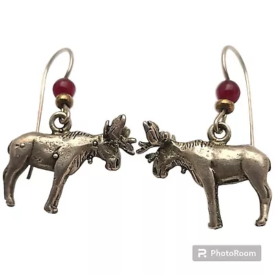 1970s Native American STERLING SILVER MOOSE Hook EARRINGS  • $75