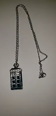 Vintage Dr Who Blue Tardis Necklace Police Box Blue Gem On Top  • £11.58