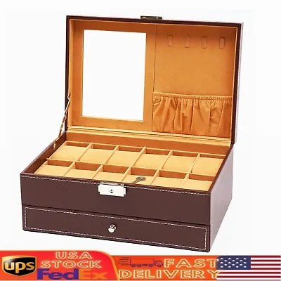 12 Slot PU Leather Mens Watch Box Organizer W/Key Lock Jewelry Display Case NEW • $36.10