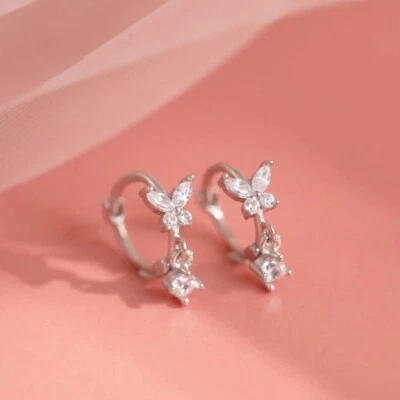 $13.80 • Buy 925 Sterling Silver Filled Butterfly Zircon Gemstone Huggie Earrings AU Stock