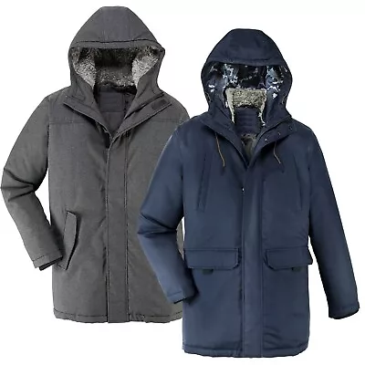 Mens Parka Parker Jacket Faux Fur Lined Hood Warm Winter Long Padded Coat Outdoo • £22.95