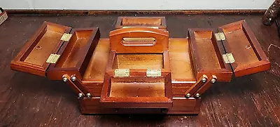 Singer Wooden Sewing Box Organizer Fold Out Accordion Style Vintage 8”x5”x5 • $35