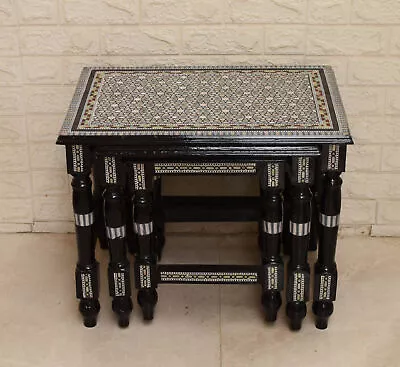 Egyptian Coffee Table Set Of 3 Table Nest Mother Of Pearl Inlay Side Table • $605